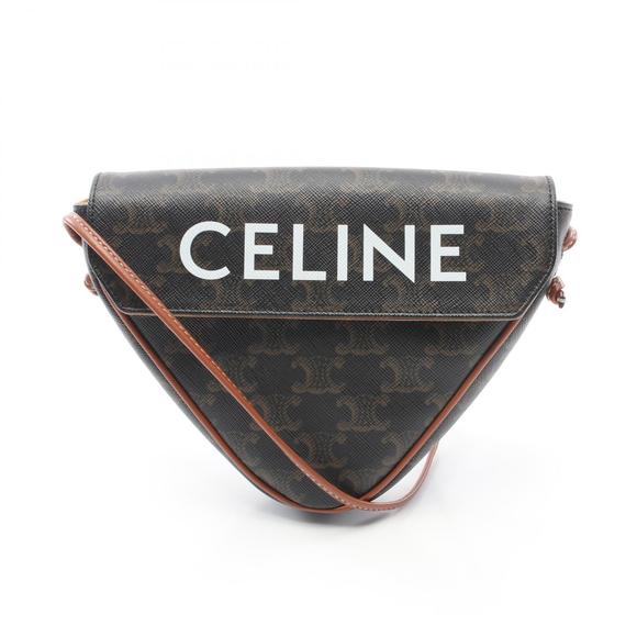 Celine Triomphe Triangle Canvas Shoulder Bag Black Brown - Picture 1 of 7